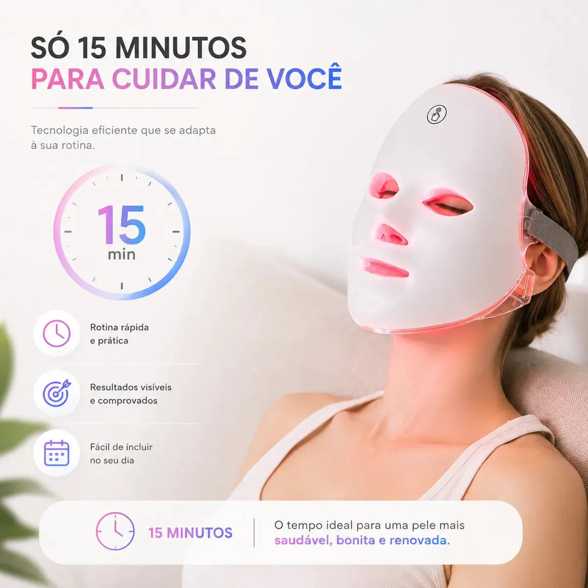 Mascara led facial Skincare led 7 cores EPS-7361 USB Recarregável Branco