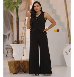 Conjunto Feminino Alfaiataria Colete E Calça Pantalona