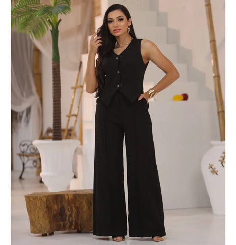 Conjunto Feminino Alfaiataria Colete E Calça Pantalona