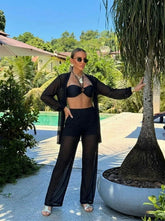 Conjunto Saída De Praia Em Tule - Camisa E Calça Estampados