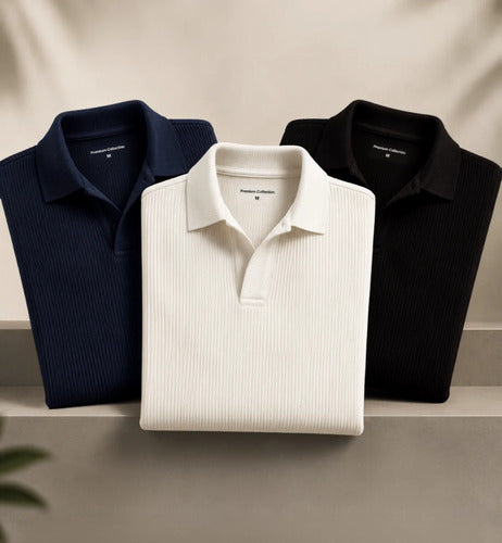 Kit Camisa Polo Masculina Canelada Gola Italiana Sem Botao