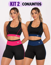 2 Conjunto Fitness Feminino Top E Short De Academia