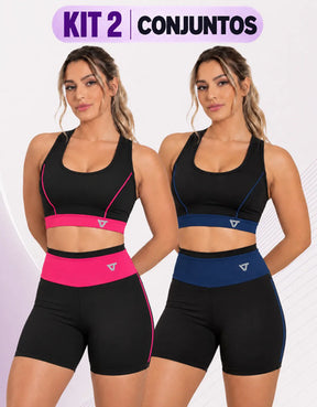 2 Conjunto Fitness Feminino Top E Short De Academia