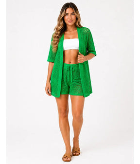 Conjunto Multimarcas Saida De Praia Kimono  Crochê Feminino
