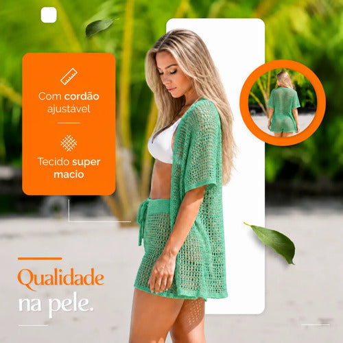 Conjunto Multimarcas Saida De Praia Kimono  Crochê Feminino