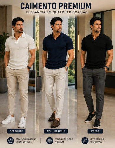 Kit Camisa Polo Masculina Canelada Gola Italiana Sem Botao