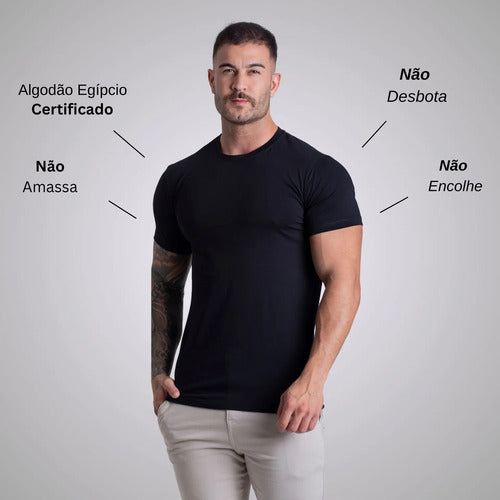 Kit 3 Camiseta Algodão Egípcio Original C/ Elastano Básica