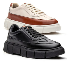 Kit 2 Pares Tênis Sneaker Masculino Casual Sola Alta Flat