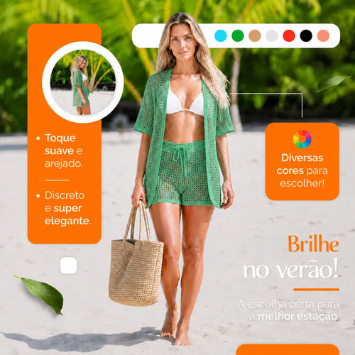 Conjunto Multimarcas Saida De Praia Kimono  Crochê Feminino