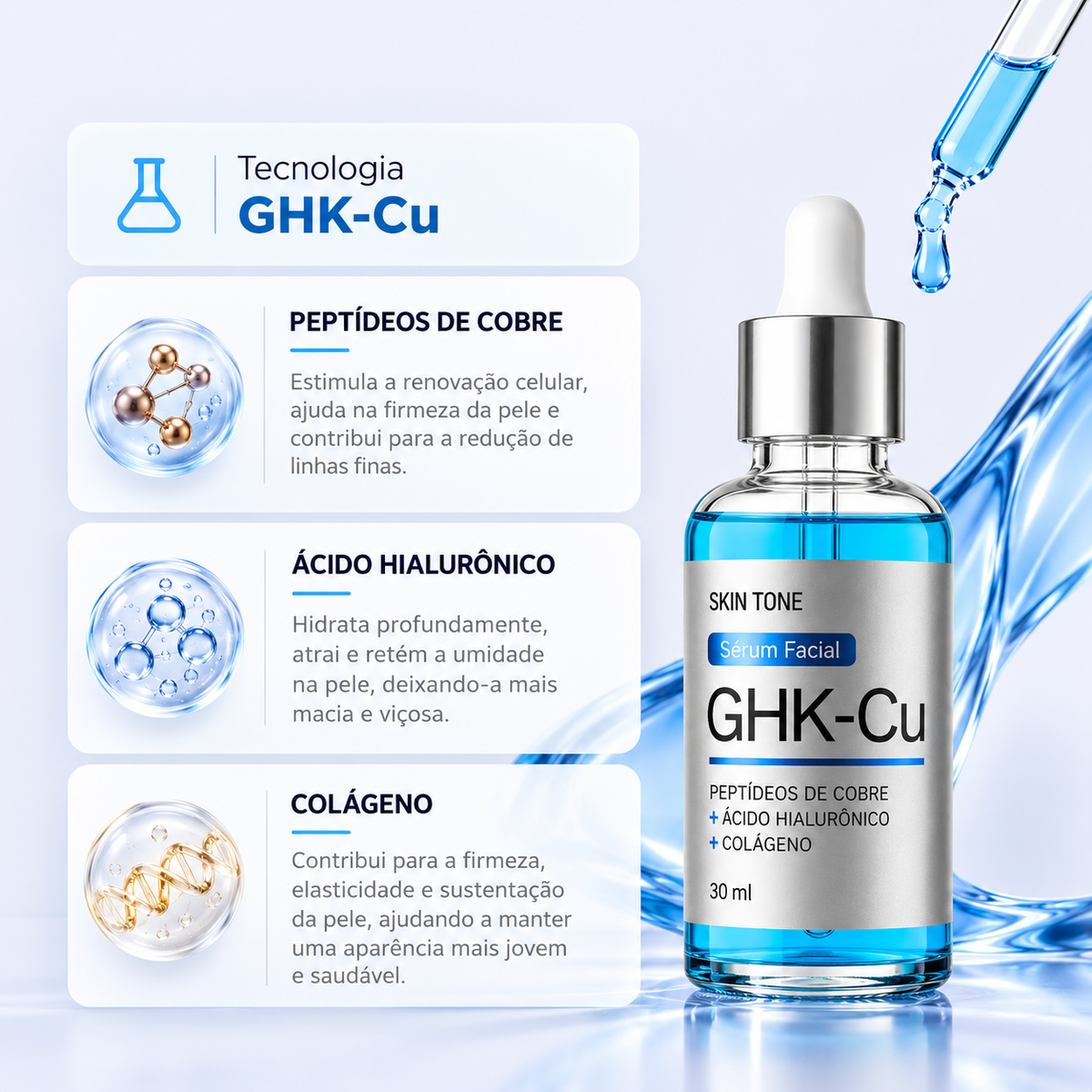 Sérum GHK-Cu com Peptídeos de Cobre 30ml Skin Tone